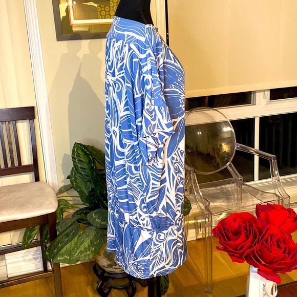 Y2K  Lori M Collection mermaid style dress. Bright blue w/ white floral design. - Picture 7 of 11